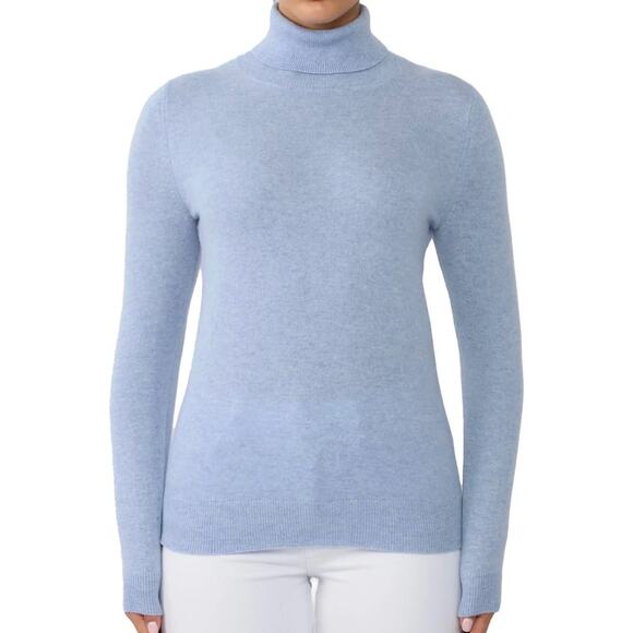 Jennie Liu Turtleneck 100% Cashmere Turtleneck Sweater Knit Sky Blue Medium - Picture 1 of 4